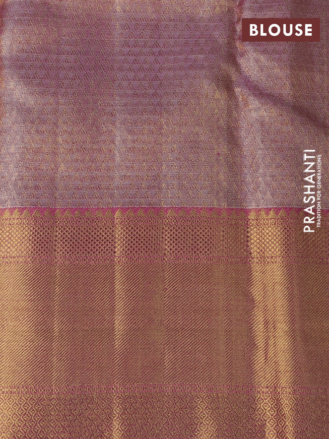 Pure kanchipuram tissue silk saree beige green and pink with allover zari woven brocade weaves and zari woven border