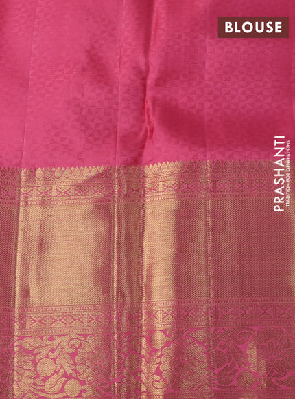 Pure kanchipuram silk saree pista green and pink with allover zari woven brocade weaves and long zari woven border