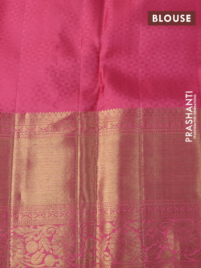 Pure kanchipuram silk saree pista green and pink with allover zari woven brocade weaves and long zari woven border