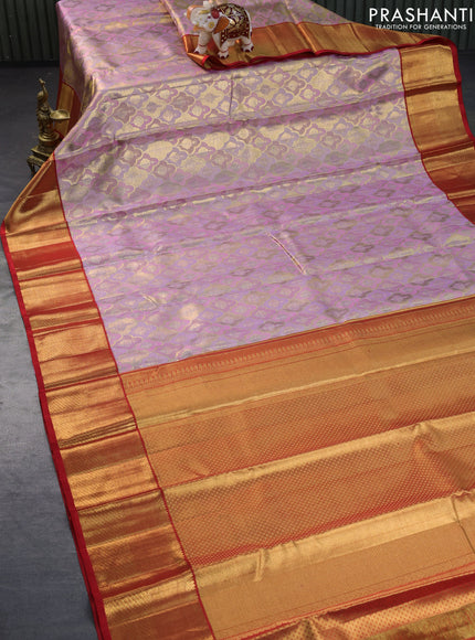 Pure kanchipuram tissue silk saree multi colour and red with allover zari woven brocade weaves and zari woven border