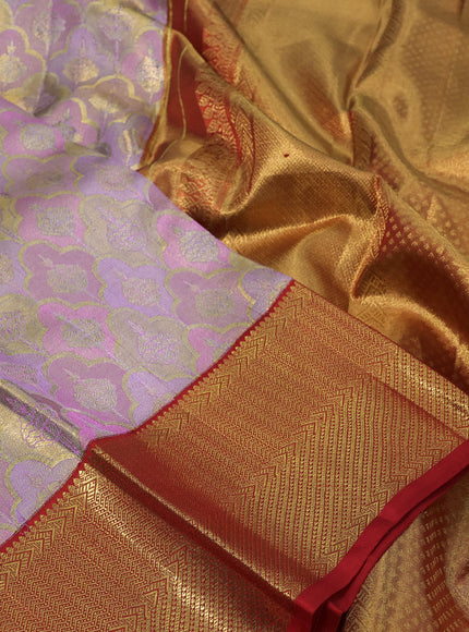 Pure kanchipuram tissue silk saree multi colour and red with allover zari woven brocade weaves and zari woven border