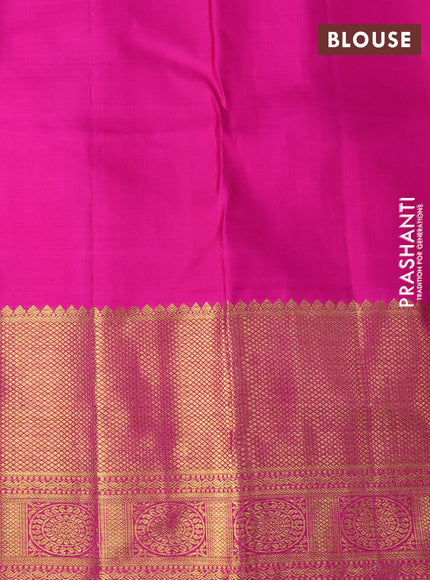 Pure kanchipuram tissue silk saree dual shade of yellow and pink with allover zari woven brocade weaves and long zari woven border