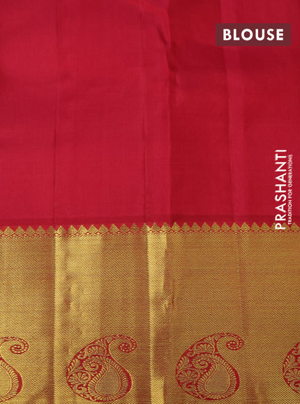 Pure kanchipuram silk saree dark mustard yellow and maroon with allover zari woven brocade weaves and rich paisley zari woven border