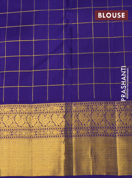 Pure kanchipuram silk saree pink and blue with allover self emboss & zari checked pattern and annam zari woven border