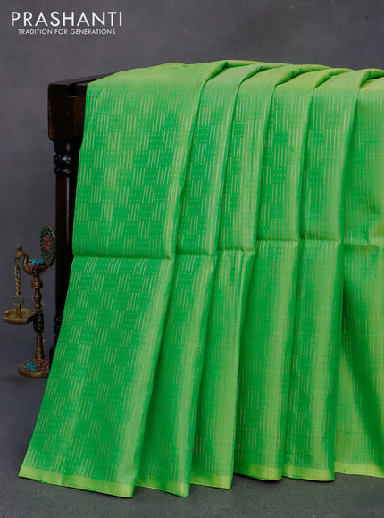 Pure soft silk saree light green and dual shade of pinkish orange with allover zari weaves in borderless style