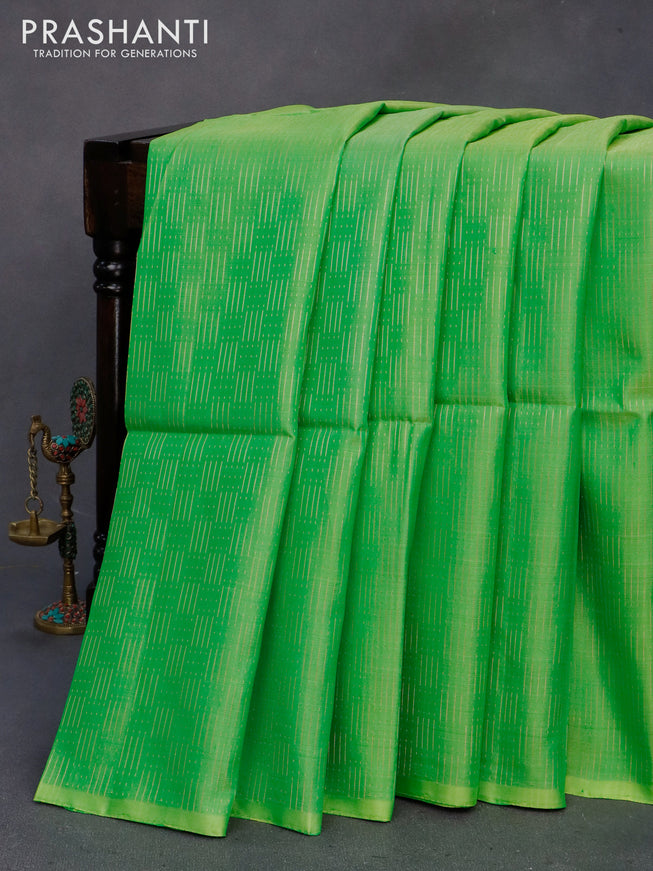 Pure soft silk saree light green and dual shade of pinkish orange with allover zari weaves in borderless style