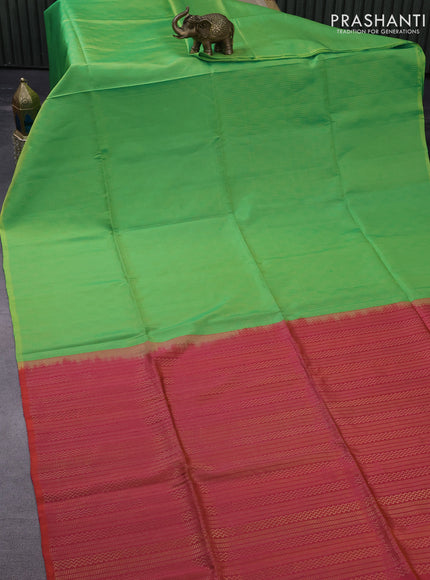 Pure soft silk saree light green and dual shade of pinkish orange with allover zari weaves in borderless style