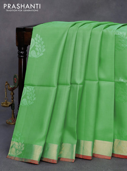 Pure soft silk saree green and reddish pink with zari woven buttas and zari woven border