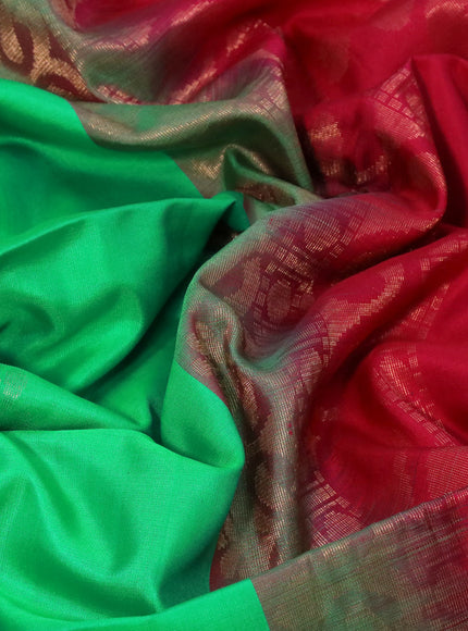 Pure soft silk saree green and reddish pink with zari woven buttas and zari woven border