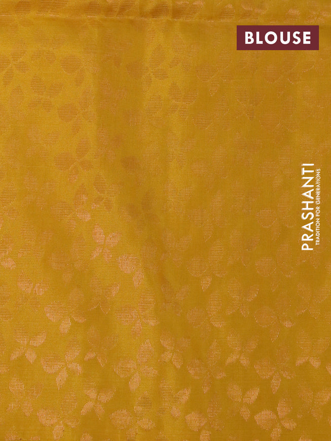 Pure soft silk saree pink and yellow with silver & gold zari woven buttas in borderless style