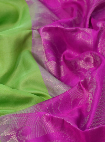 Pure soft silk saree light green and pink with zari woven floral buttas and long zari woven border