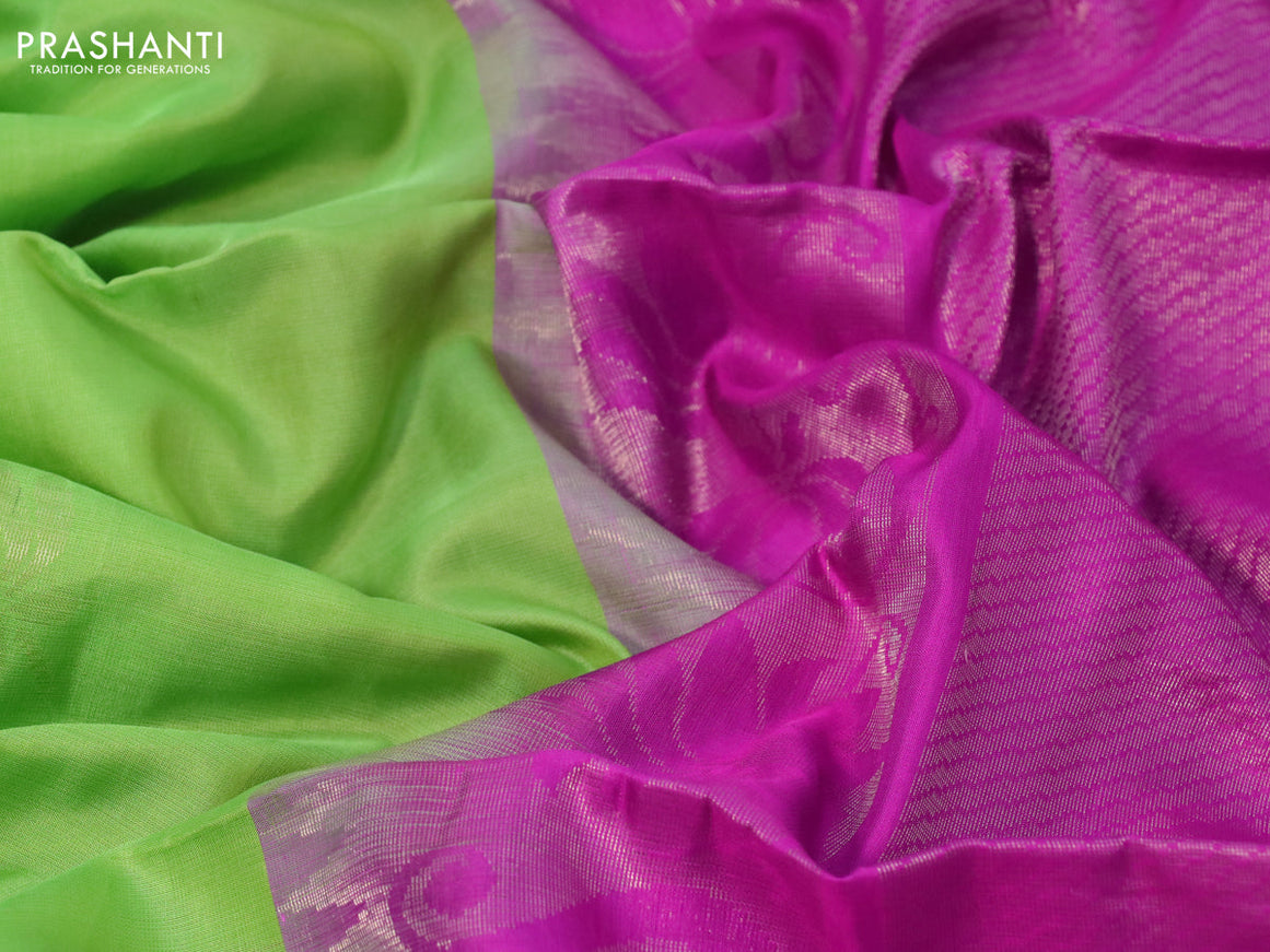 Pure soft silk saree light green and pink with zari woven floral buttas and long zari woven border