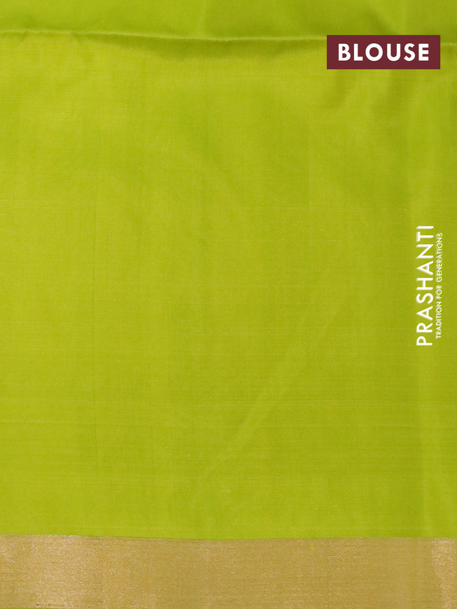 Pure soft silk saree lime green with silver & gold zari woven buttas and zari woven border