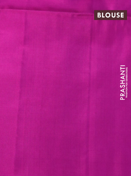 Pure soft silk saree dual shade of bluish green and pink with copper zari woven buttas in borderless style