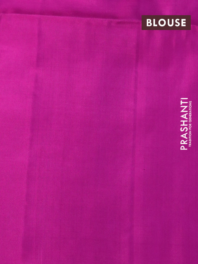 Pure soft silk saree dual shade of bluish green and pink with copper zari woven buttas in borderless style