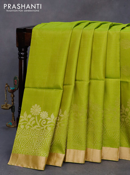 Pure soft silk saree light green and magenta pink with zari woven buttas and zari woven border