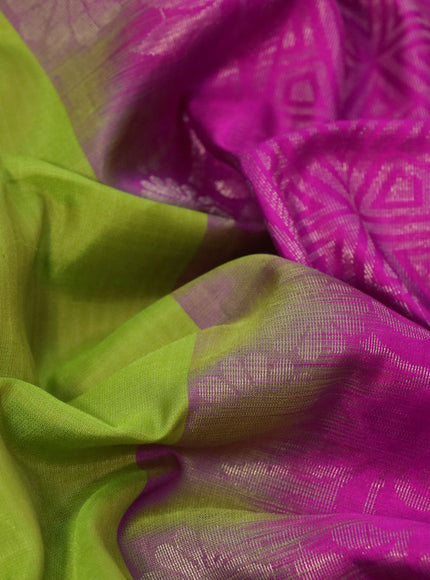 Pure soft silk saree light green and magenta pink with zari woven buttas and zari woven border