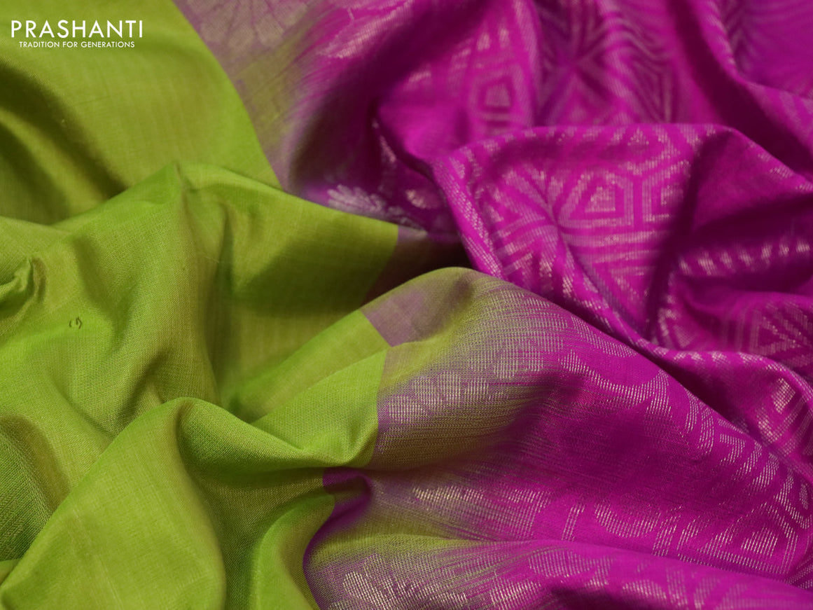 Pure soft silk saree light green and magenta pink with zari woven buttas and zari woven border