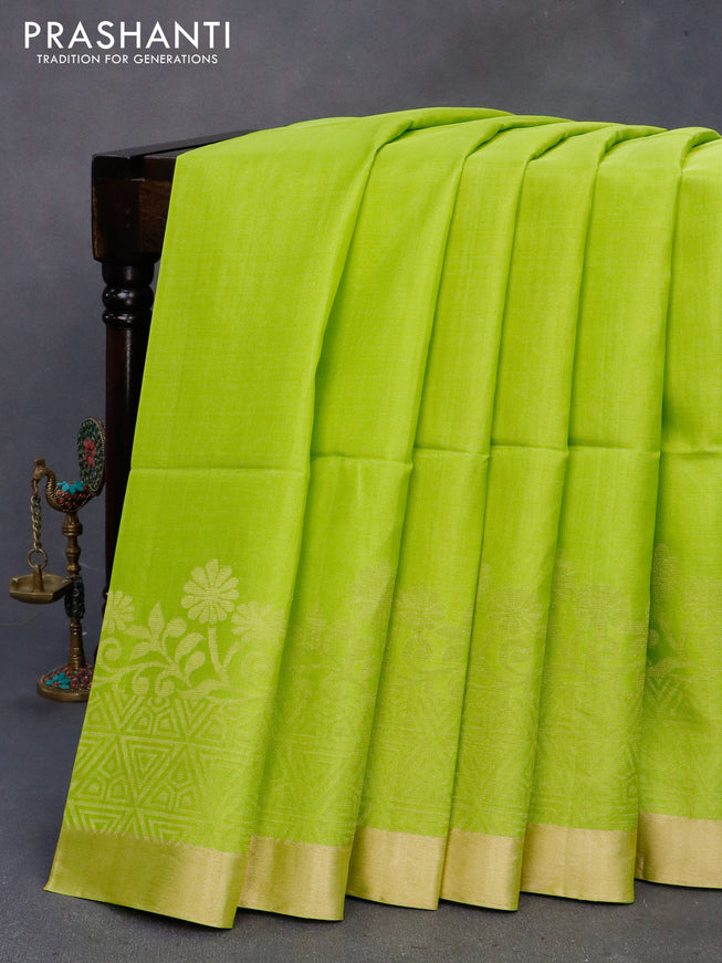 Pure soft silk saree light green and pink with zari woven buttas and zari woven border