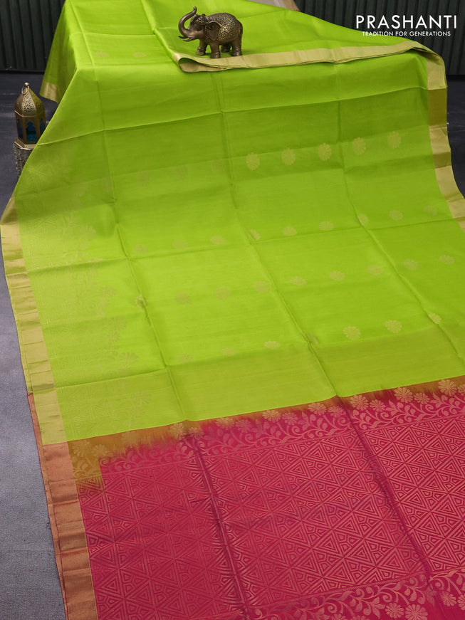 Pure soft silk saree light green and pink with zari woven buttas and zari woven border