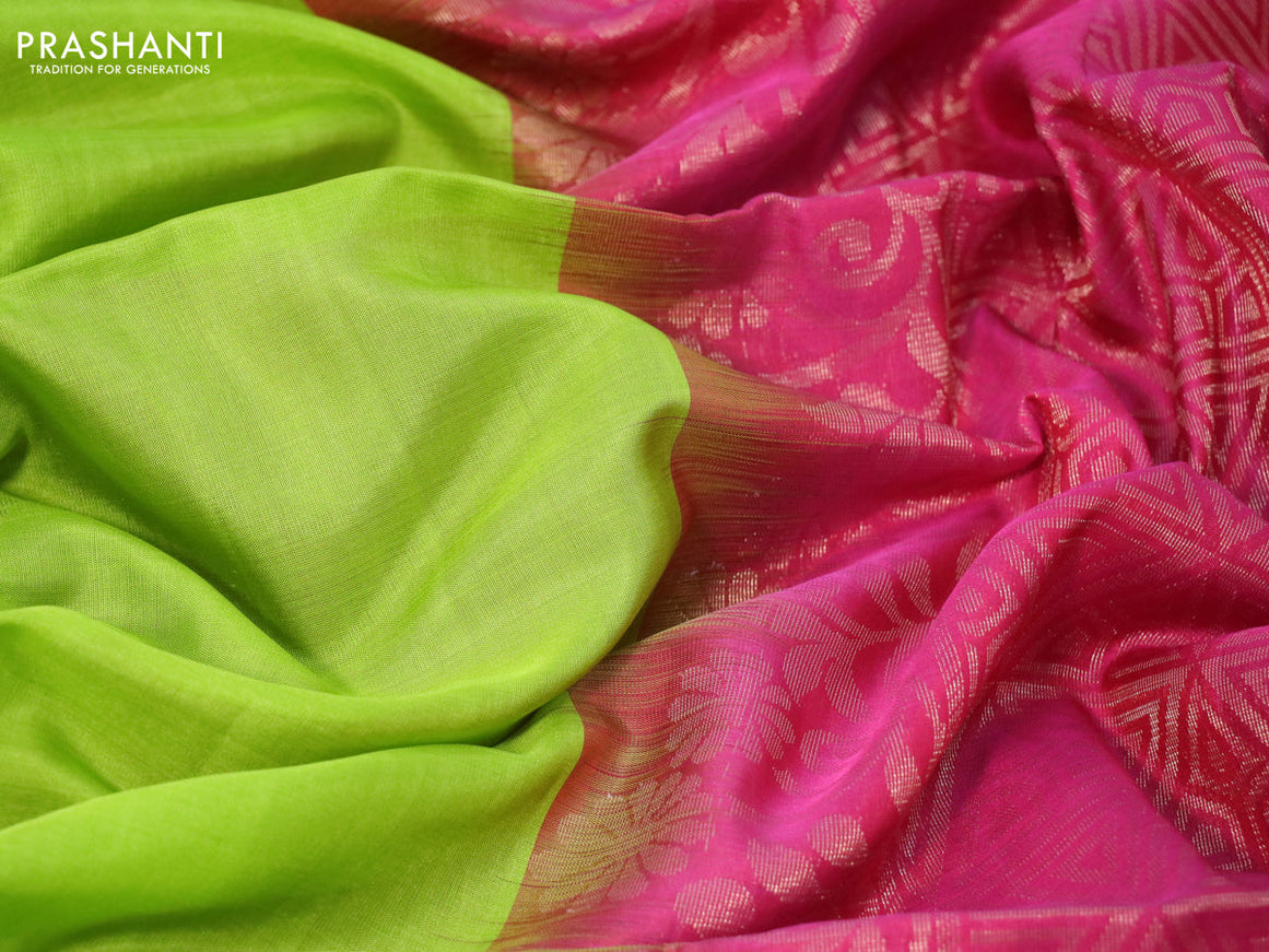 Pure soft silk saree light green and pink with zari woven buttas and zari woven border