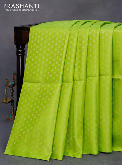 Pure soft silk saree light green and magenta pink with allover copper zari woven butta weaves in borderless style