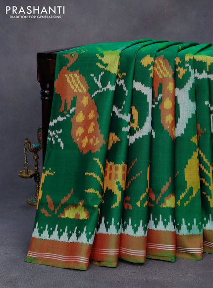 Rajkota potala silk saree green and dual shade of maroon with allover ikat weaves and simple border