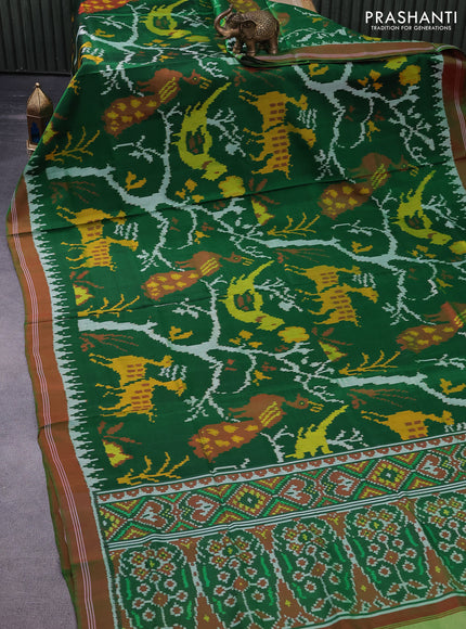 Rajkota potala silk saree green and dual shade of maroon with allover ikat weaves and simple border