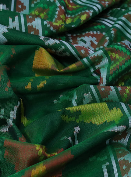 Rajkota potala silk saree green and dual shade of maroon with allover ikat weaves and simple border