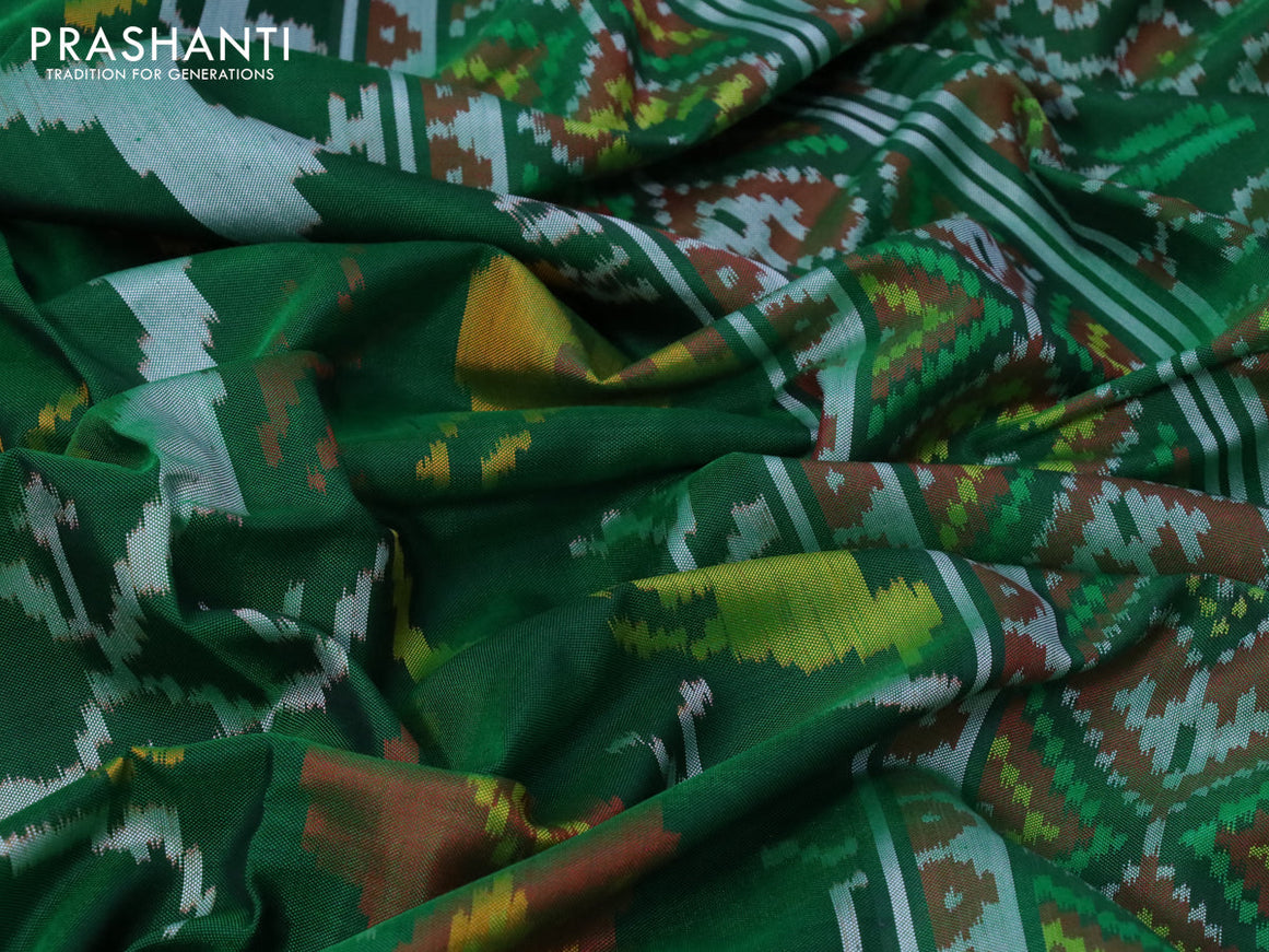 Rajkota potala silk saree green and dual shade of maroon with allover ikat weaves and simple border