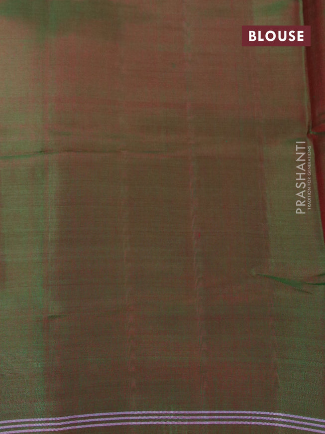 Rajkota potala silk saree green and dual shade of maroon with allover ikat weaves and simple border