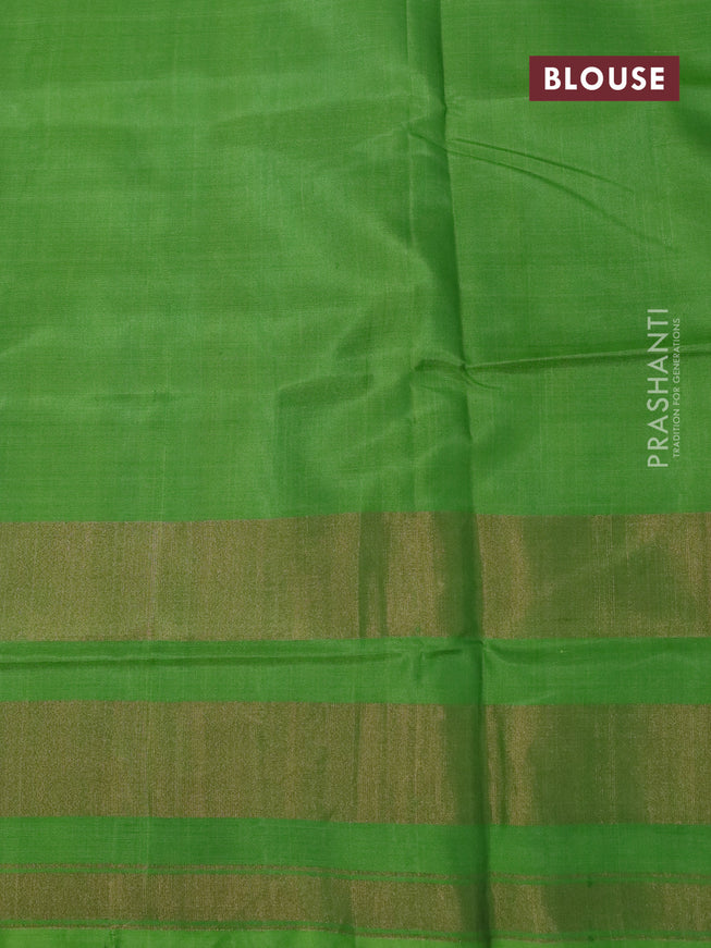 Rajkota potala silk saree dual shade of pink and green with allover ikat butta weaves and long ikat woven zari border