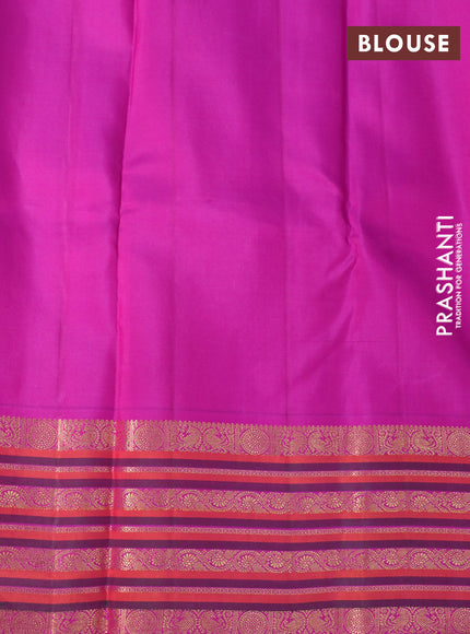 Pure kanchipuram silk saree blue and purple with plain body and zari woven border