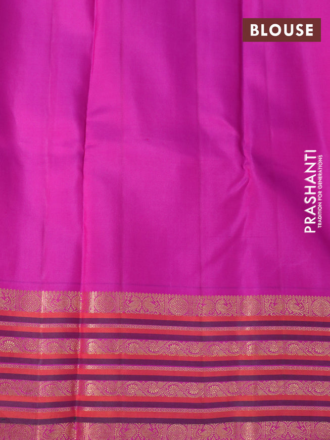 Pure kanchipuram silk saree blue and purple with plain body and zari woven border