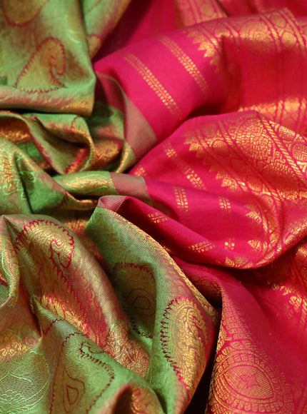 Pure kanchipuram tissue silk saree sdual shade of green and pink with allover paisley zari woven brocade weaves and zari woven border