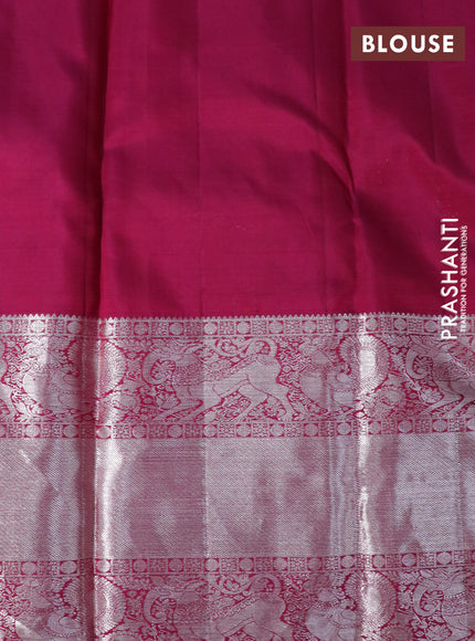 Pure kanchipuram silk saree deep purple with allover copper & silver zari woven buttas and long silver zari woven border