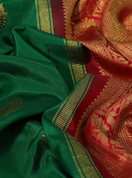 Pure kanchipuram silk saree dsrk green and maroon with zari woven buttas and rich zari woven border