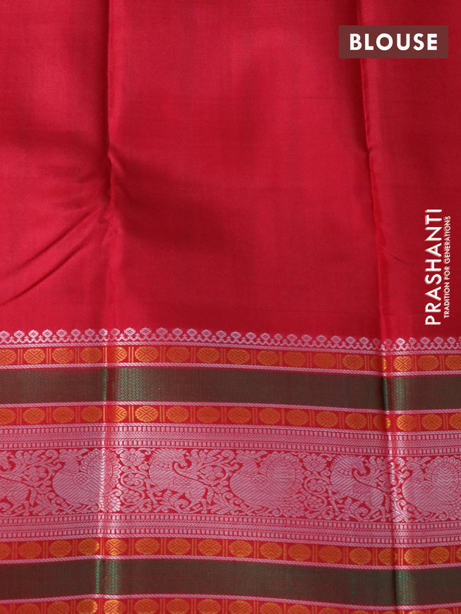 Pure kanchipuram silk saree dual shade of dark mustard yellow and maroon with thread woven buttas and thread woven border