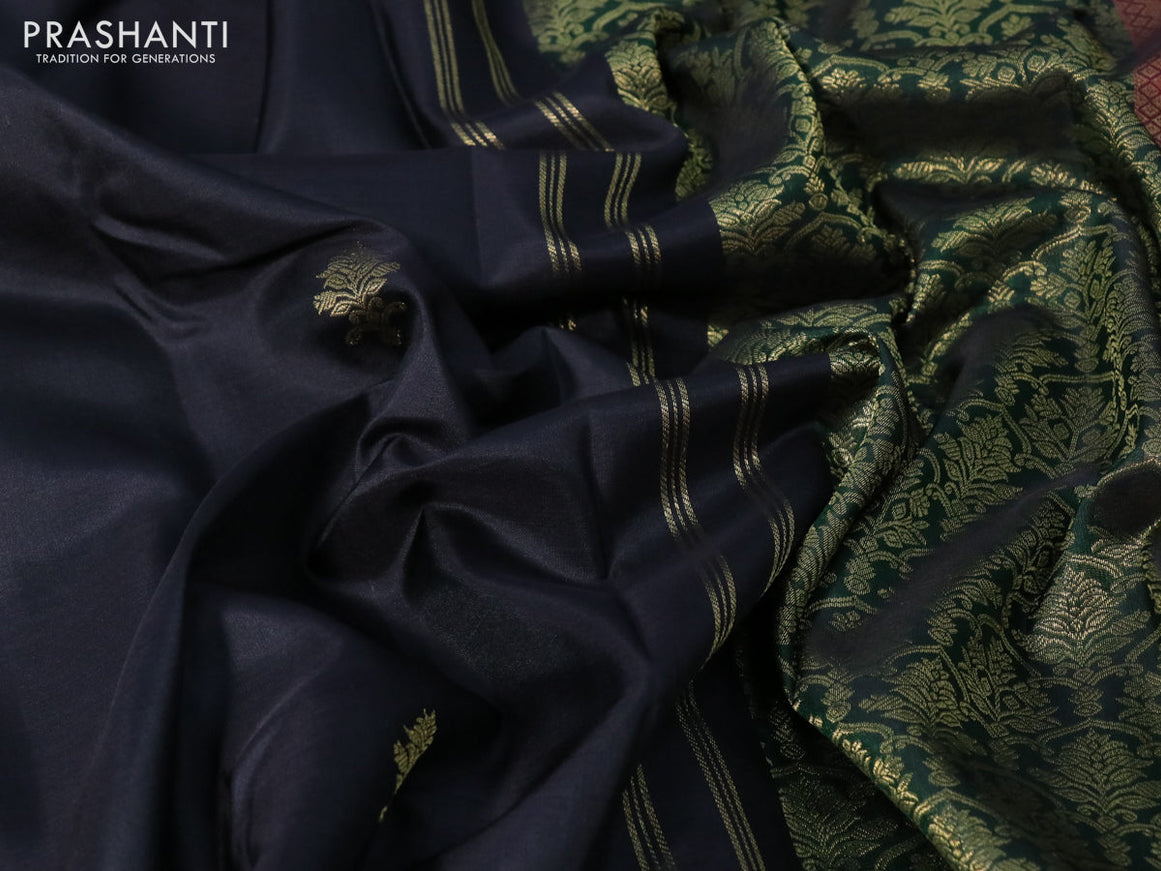 Pure kanchipuram silk saree black and maroon with zari woven buttas and zari woven border