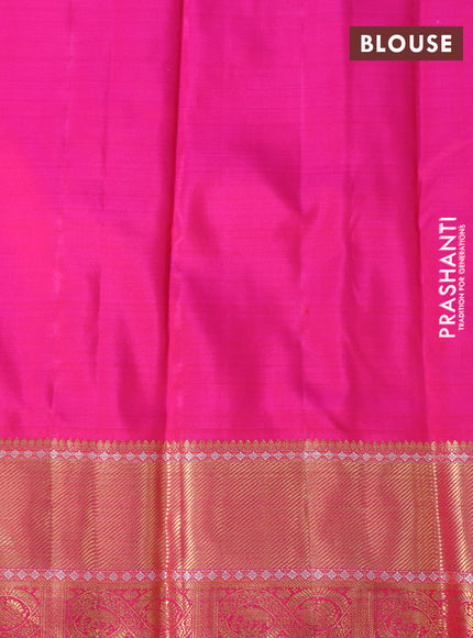 Pure kanchipuram silk saree maroon shade and pink with silver & gold zari woven buttas and rich zari woven border