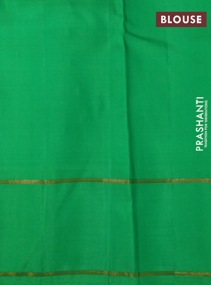 Pure kanchipuram silk saree yellow and green with plain body and temple design rettapet zari woven border