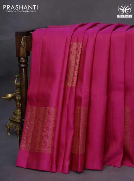 Pure kanchipuram silk saree pink and blue with copper zari woven box type buttas in borderless style