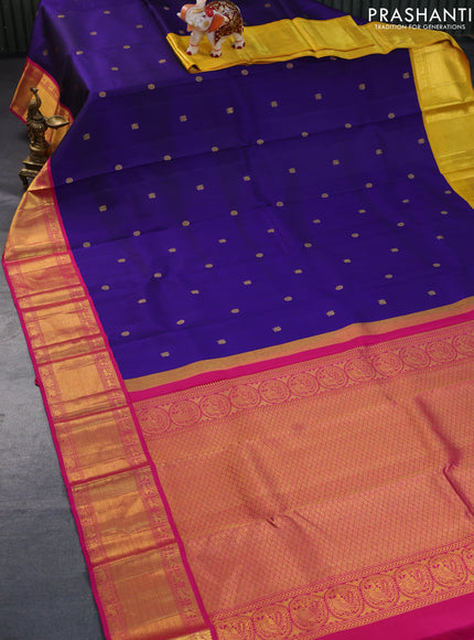 Pure kanchipuram silk saree dark blue with zari woven buttas and zari woven ganga jamuna border