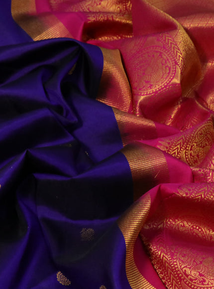 Pure kanchipuram silk saree dark blue with zari woven buttas and zari woven ganga jamuna border