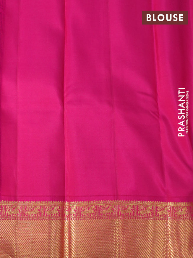 Pure kanchipuram silk saree dark blue with zari woven buttas and zari woven ganga jamuna border