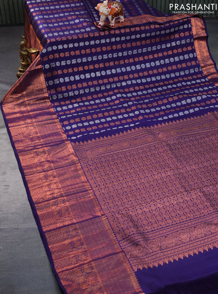 Pure kanchipuram silk saree navy blue with allover silver & copper zari woven 1000 buttas and copper zari woven border