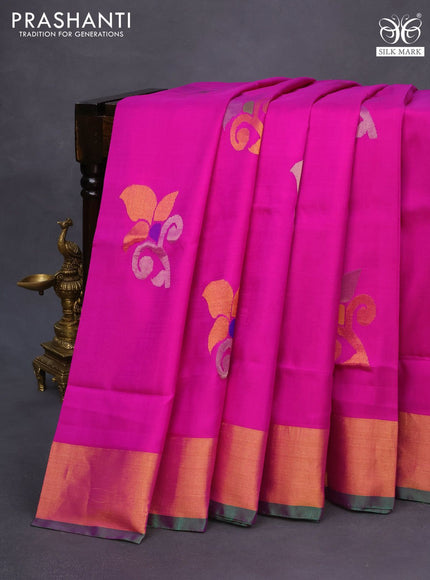 Pure uppada silk saree pink and dark green with jamdhani buttas and zari woven boder & jamdhani design pallu