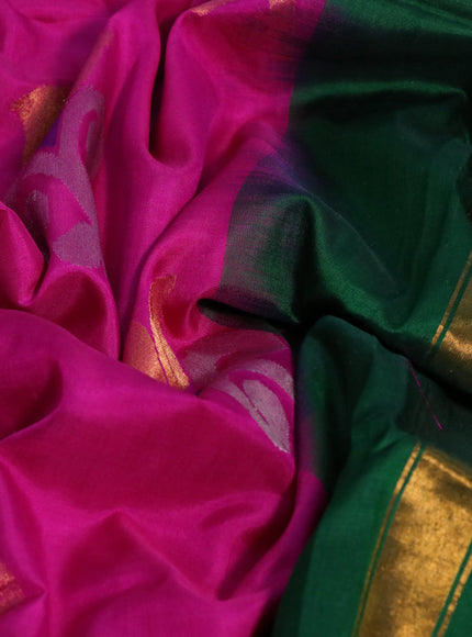 Pure uppada silk saree pink and dark green with jamdhani buttas and zari woven boder & jamdhani design pallu