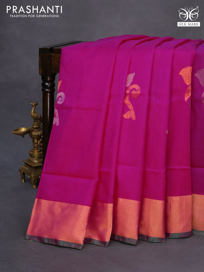 Pure uppada silk saree pink and green with jamdhani buttas and zari woven boder & jamdhani design pallu