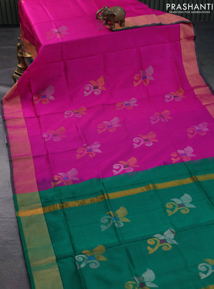 Pure uppada silk saree pink and green with jamdhani buttas and zari woven boder & jamdhani design pallu